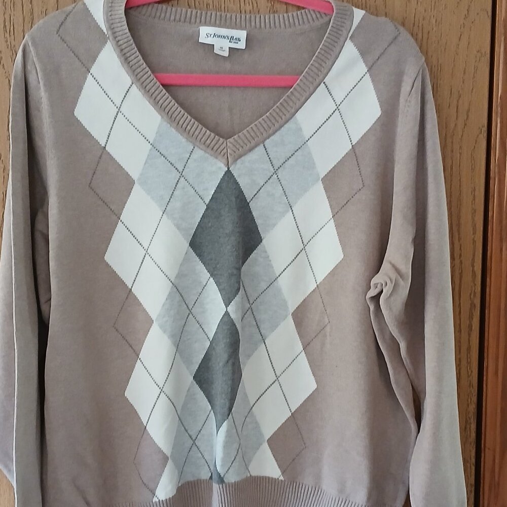 St. Johns Bay Argyle Crew Neck Sweater 1X